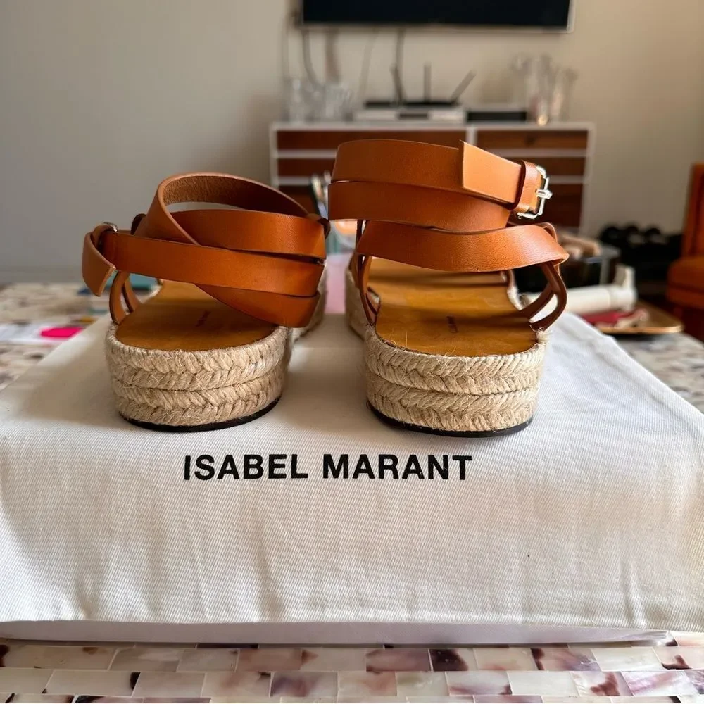 NWB Isabel Marant Melyz Leather Platform Espadrilles Tan EU 37